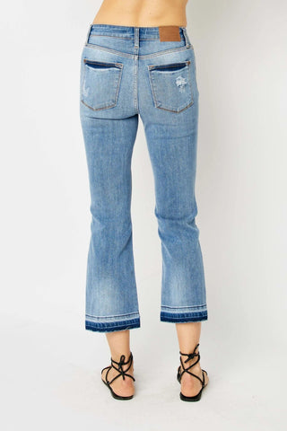 9- Bottoms Denim Judy Blue Released Hem Crop Bootcut plus size clothing