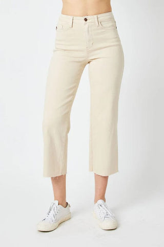 9- Bottoms Denim SALE- Judy Blue Wide Crop w/Stitched Pocket in Natural plus size clothing