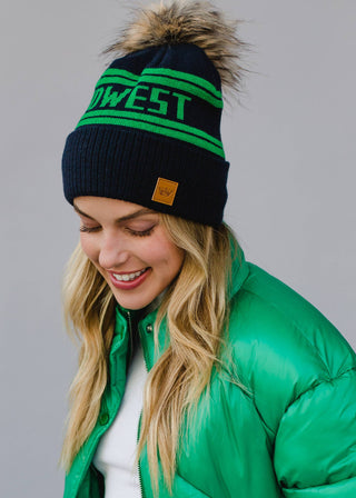 12- Accessories & Gifts ***Navy Base & Green Midwest Pom Hat plus size clothing