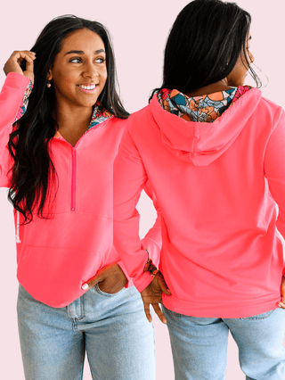 3- Hooded Tops Shayna Floral Accent Half-zip Hoodies (3 colors) plus size clothing