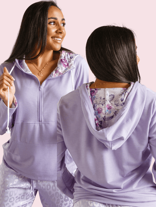 Shayna Floral Accent Half-zip Hoodies (3 colors)