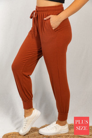 2- Long Sleeve Tops Michaela Ribbed Joggers in Copper plus size clothing