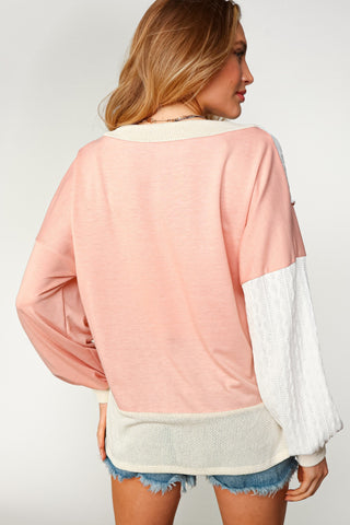 2- Long Sleeve Tops Samira Mixed Vneck Pullover in Pink Neutrals plus size clothing