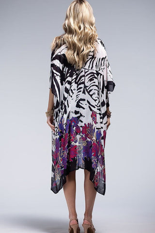 4- Overlayer Tops Morgana Abstract Black + White w/Bold Floral Accent Kimono plus size clothing