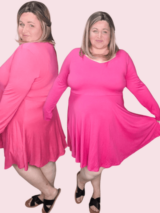 11- Dress/Romp/Jump SALE- Elsie Long Sleeve Dress in Hot Pink plus size clothing