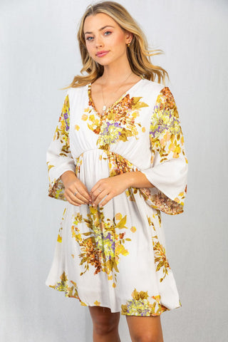 11- Dress/Romp/Jump Raenee Ivory Kimono Sleeve Dress in Fall Florals plus size clothing