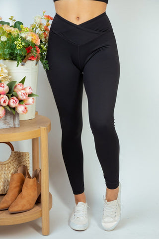 8- Legging/Lounge/Bralette Full Length Crossover Front High Rise Leggings in Black plus size clothing