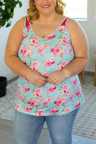 1- ShortSlv/Slvless Tops Alora Floral Scoop Tank w/Solid Shoulder Accent plus size clothing