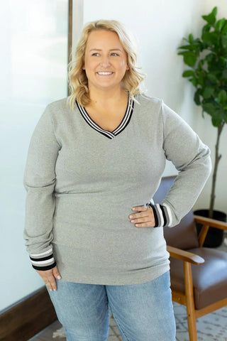 2- Long Sleeve Tops SALE- Sutton Triple Stretch Varsity Vneck Premium Pullover plus size clothing