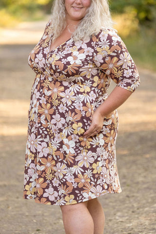 11- Dress/Romp/Jump Taylor Faux-Wrap 3/4 Sleeve Dress in Florals (3 Colors) plus size clothing