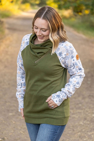 SALE- PHC- Triple Stretch ZipCowl Pullovers in Olive Floral