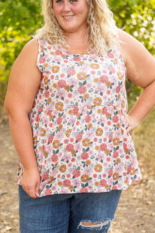 1- ShortSlv/Slvless Tops Cole Mini Ruffle Scoopneck Tank in Florals (8 colors) plus size clothing