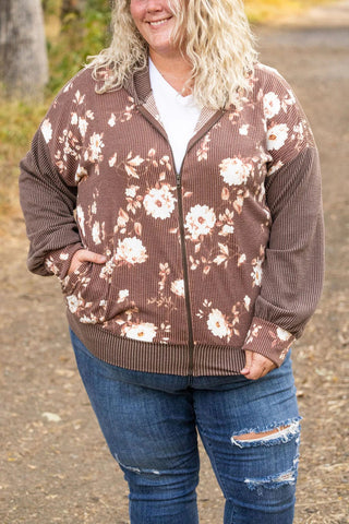 3- Hooded Tops PHC- Ramona Ribbed Full Zip Hoodie in Neutral Florals plus size clothing