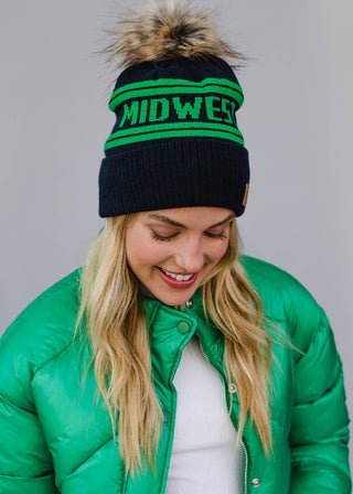 12- Accessories & Gifts ***Navy Base & Green Midwest Pom Hat plus size clothing