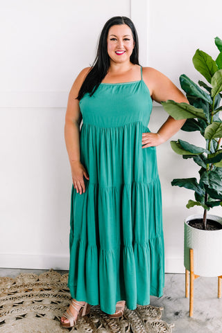 Mailee Tiered Maxi Dress in Tropical Green