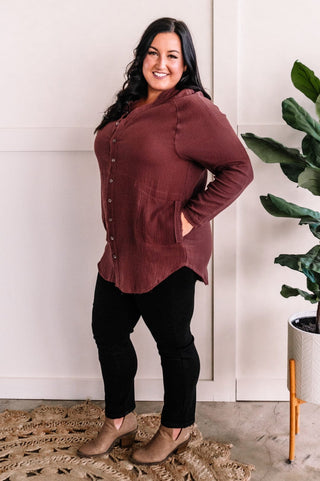 2- Long Sleeve Tops Payton Button Front Gauze Top In Berry Raisin plus size clothing