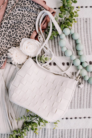 SALE- Basket Weave Small Bag by Joy Susan (White/Pink)