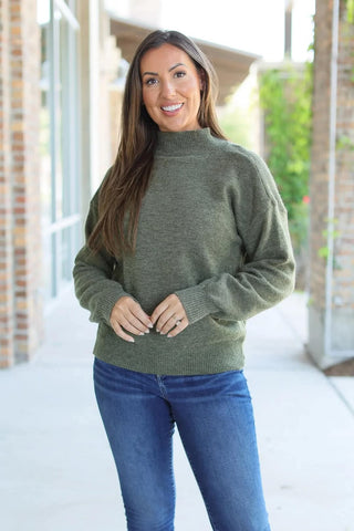 2- Long Sleeve Tops SALE- Rosa Mock Neck Cozy Sweater in Soft Moss Green plus size clothing