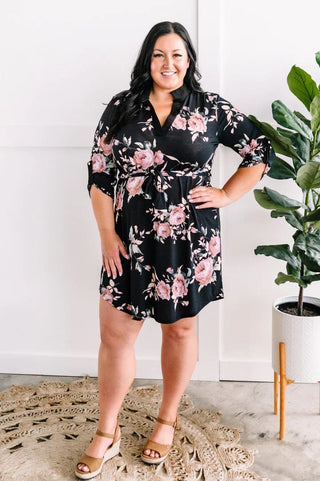 11- Dress/Romp/Jump Gwendolyn Gabby Style Black Floral Dress plus size clothing