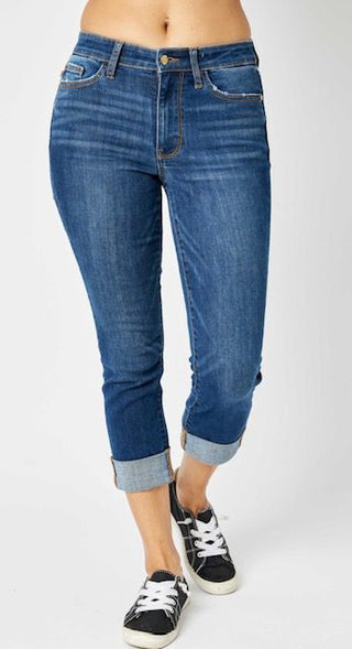 9- Bottoms Denim SALE- Judy Blue Cuffed Crop w/Seam Detail plus size clothing