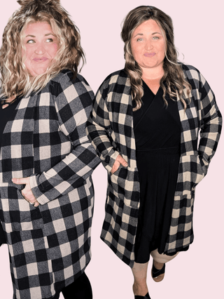 Shiloh Taupe + Black Plaid Open Cardigan