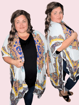 KIMONO Perla White Kimono in Colorful Mandala Print plus size clothing