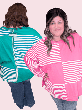 2- Long Sleeve Tops Josi Colorblock + Stripe Oversized Long Sleeve (2 colors) plus size clothing