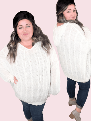 2- Long Sleeve Tops Allister Open Knit Cream Hooded Sweater plus size clothing