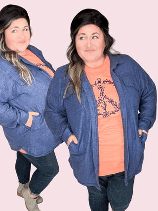 4- Overlayer Tops Johnnie Oversized Shirket in Softest Faded Navy plus size clothing