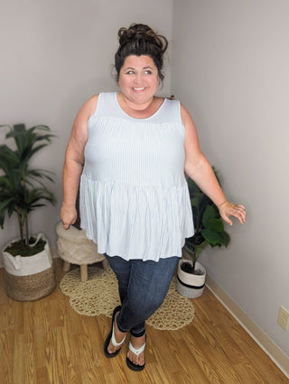 1- ShortSlv/Slvless Tops Obvious Obsession Seersucker-Vibes Flowy Tank plus size clothing