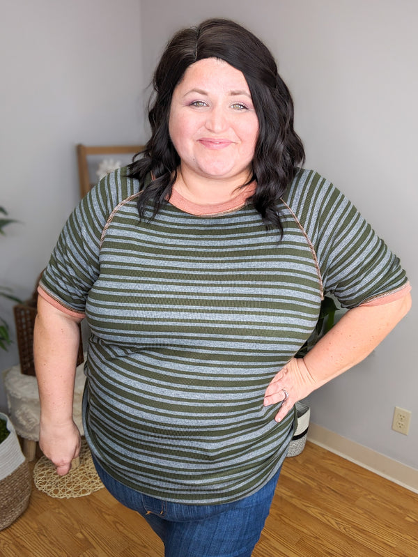 Riley Retro Ringer Striped Tee - Stacked - A Plus Size Boutique