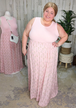 Audrina Floral Bottom Maxi Dress in Soft Pink