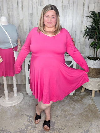 11- Dress/Romp/Jump SALE- Elsie Long Sleeve Dress in Hot Pink plus size clothing