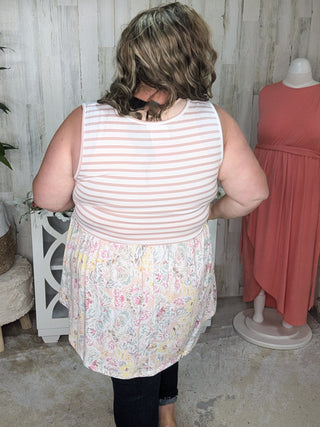 1- ShortSlv/Slvless Tops Winona Stripe + Floral Mix Summertime Tank plus size clothing