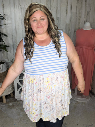 1- ShortSlv/Slvless Tops Winona Stripe + Floral Mix Summertime Tank plus size clothing