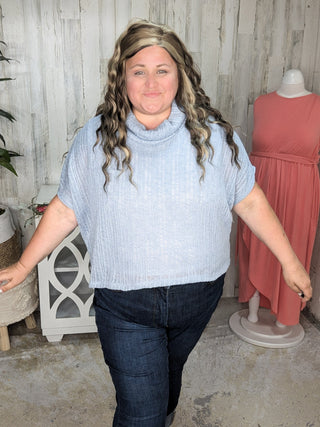 1- ShortSlv/Slvless Tops SALE- Casey Light + Airy Cowlneck Short Sleeve Top in Powder Blue plus size clothing