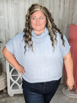 1- ShortSlv/Slvless Tops SALE- Casey Light + Airy Cowlneck Short Sleeve Top in Powder Blue plus size clothing