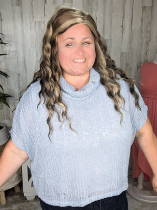 1- ShortSlv/Slvless Tops SALE- Casey Light + Airy Cowlneck Short Sleeve Top in Powder Blue plus size clothing