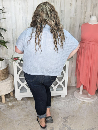 1- ShortSlv/Slvless Tops SALE- Casey Light + Airy Cowlneck Short Sleeve Top in Powder Blue plus size clothing