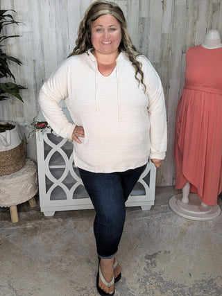 3- Hooded Tops Margot Quilted Drawstring Top In Ivory Oat plus size clothing