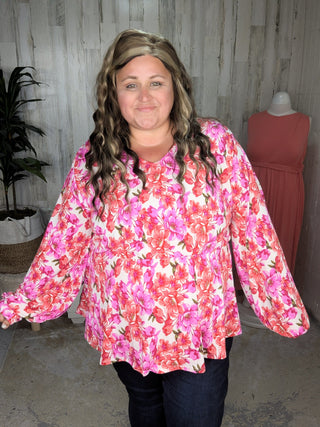 2- Long Sleeve Tops SALE- Fiora Kimono Style Top w/Tie Back in Pink Flower Girl plus size clothing