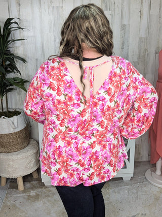 2- Long Sleeve Tops SALE- Fiora Kimono Style Top w/Tie Back in Pink Flower Girl plus size clothing