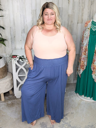 10- Bottoms Non-Denim Iris Wide Leg Pant w/Smocked Waist in Denim Blue plus size clothing