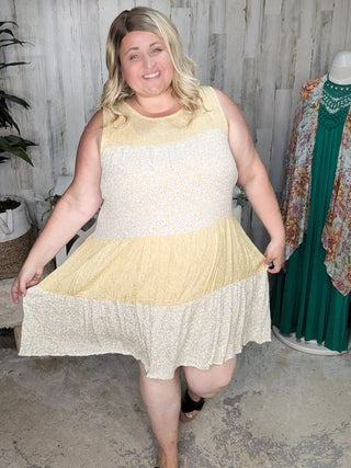 11- Dress/Romp/Jump Kat Floral Tiered Tank Dress in Garden Gala Yellow plus size clothing