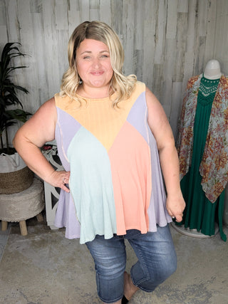 1- ShortSlv/Slvless Tops Jessie Rainbow Colorblock Swing Tank plus size clothing