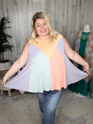 1- ShortSlv/Slvless Tops Jessie Rainbow Colorblock Swing Tank plus size clothing