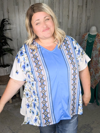 1- ShortSlv/Slvless Tops Aubrielle Handkerchief Hem Tee in Blue Floral plus size clothing