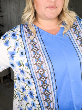 1- ShortSlv/Slvless Tops Aubrielle Handkerchief Hem Tee in Blue Floral plus size clothing