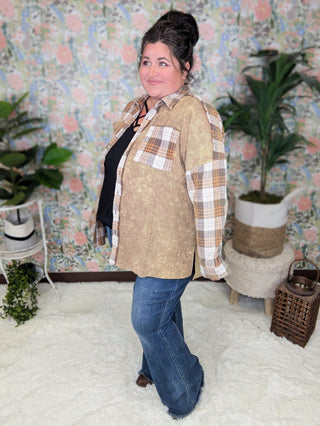 2- Long Sleeve Tops Calla Plaid + Waffle Mix Long Sleeve Buttondown Top (3 colors!) plus size clothing