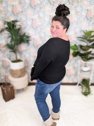 2- Long Sleeve Tops SALE- Raven Ribbed Wrap Top in Black plus size clothing